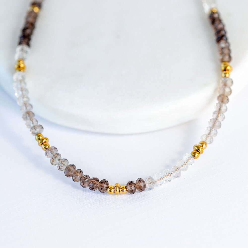 BUNDLE Ombre Smokey Quartz Necklace Waterproof Gold Beautiful Neutral Beaded - Picture 5 of 12